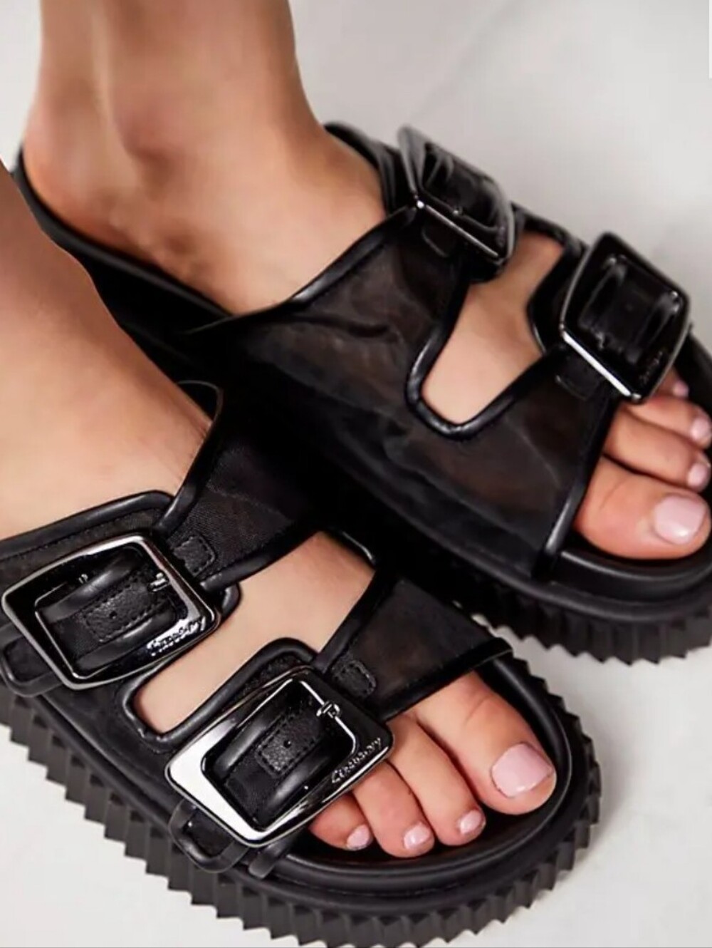 SE Big Buckle Mesh Strap Platform Slides W9 Grunge Edgy GothicChic Utilitarian
